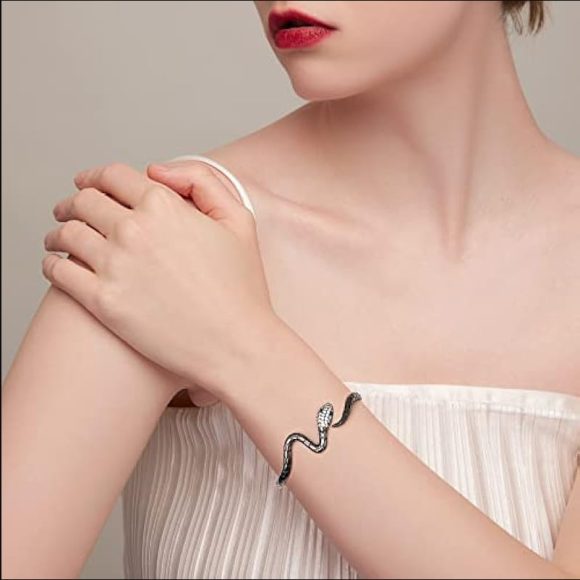 Snake-shaped Open-ended Bracelet White Gold Plated Zircon - Image 3