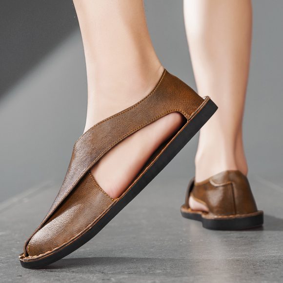 Genuine Leather Breathable One Pedal Beach Sandals - Image 3