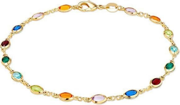 Colorful Women's Crystal Glass Round Oval Square Colored Anklet - Image 7