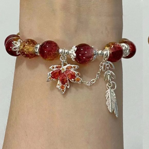 Maple Leaf Red Burst Beaded Bracelet - Image 6