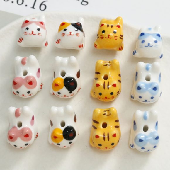 Cute Cartoon Porcelain Three-dimensional Sprint Cat Straight Hole Beaded - Image 8