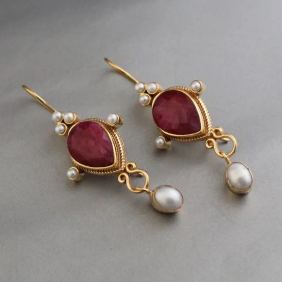 Pearl Pendant Inlaid Gemstone Earrings Original