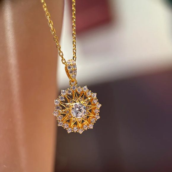 Retro Diamonds Sun Asterism Pendant Compass Earings Set - Image 6