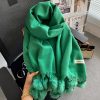 Beige Artificial Cashmere Scarf Fur Ball Winter Warm Tassel Shawl - Image 10