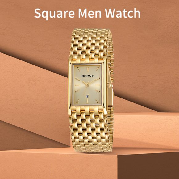 Ultra-thin Gold Quartz Watch Rectangular Stainless Steel Band Waterproof Couple Watch - Image 6