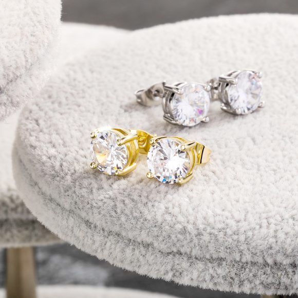Gold-plated Micro-inlaid Round Zircon Ear Studs Earrings - Image 5