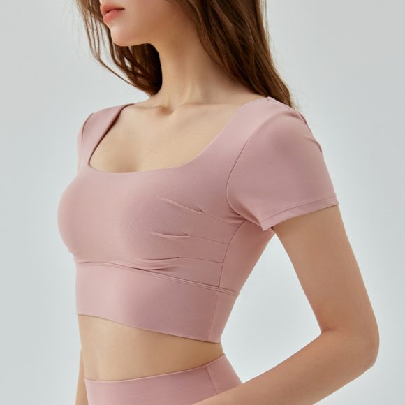 Hollow-out Beauty Back Yoga Short Sleeve Women's Removable Chest Pad Workout Top - Image 4