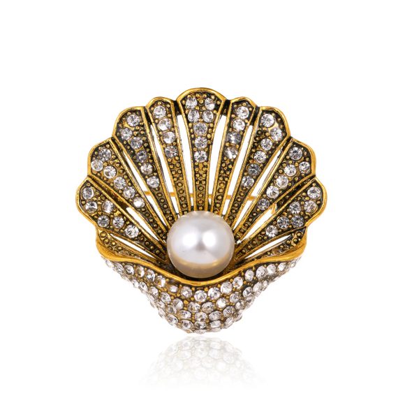 Fashion Vintage Rhinestone Pearl Shell Brooch - Image 2