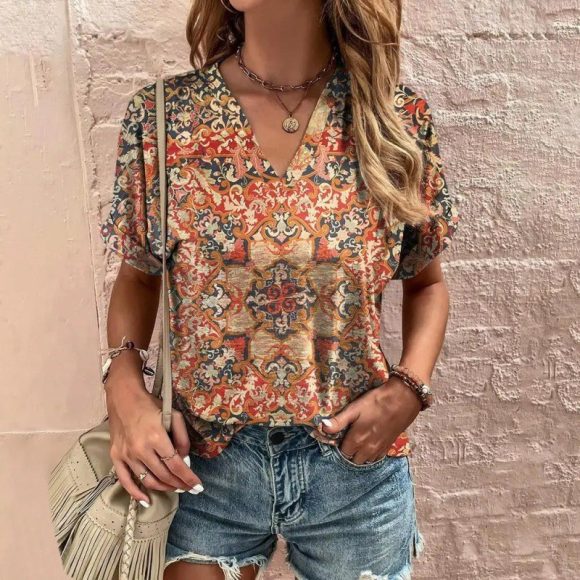 Casual Short Sleeve Pattern Print Loose Fashion Comfortable T-shirt - Image 3