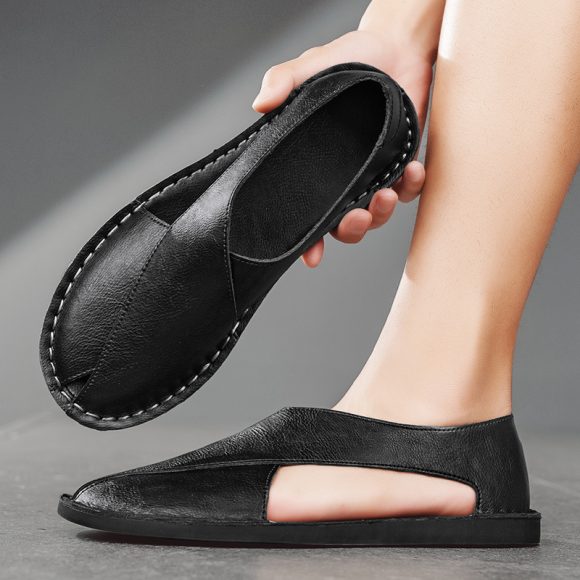 Genuine Leather Breathable One Pedal Beach Sandals - Image 6