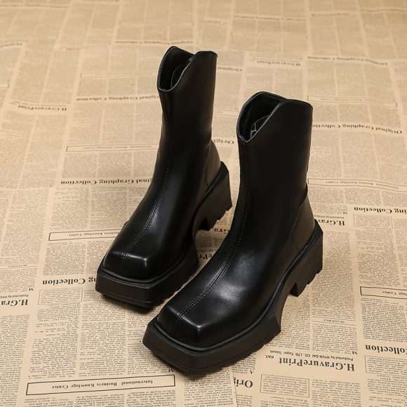 Platform Martin Boots Female Square Toe Booties - Image 2