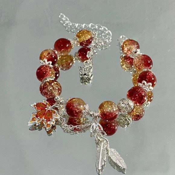 Maple Leaf Red Burst Beaded Bracelet - Image 4