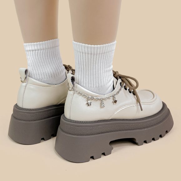Amy And Mai British Style White Platform Leather Shoes - Image 4