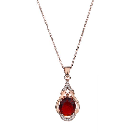 Women's Korean-style Red Tourmaline Colored Gemstone Pendant Necklace - Image 3