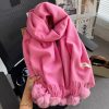 Beige Artificial Cashmere Scarf Fur Ball Winter Warm Tassel Shawl - Image 4