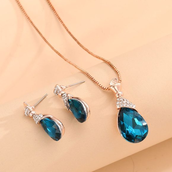 Bridal Jewelry Peacock Gem Necklace Earrings - Image 7