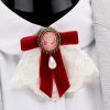 Vintage Handmade Lace Pearl Velvet Sweater Pin Coat Bow Brooch