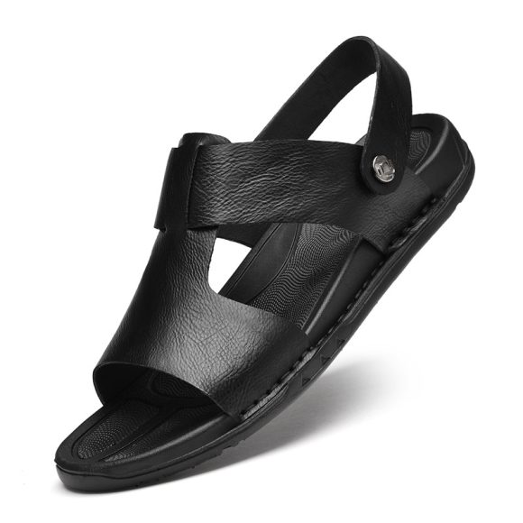 Summer Men's Leather Sandals Plus Size Roman Beach Shoes - Image 4