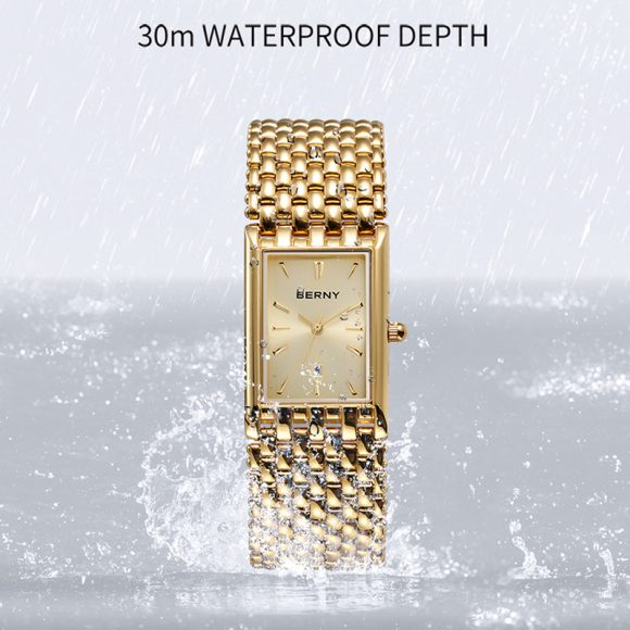 Ultra-thin Gold Quartz Watch Rectangular Stainless Steel Band Waterproof Couple Watch - Image 3