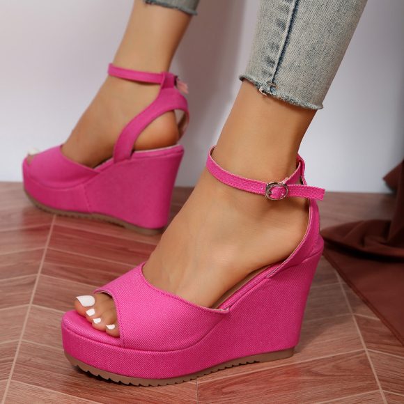 Peep-toe Waterproof Platform Wedge Sandals Wrist Strap - Image 5