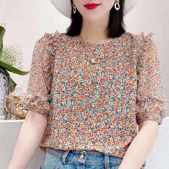 Summer New Pleated Loose Floral Blouse Top - Image 2