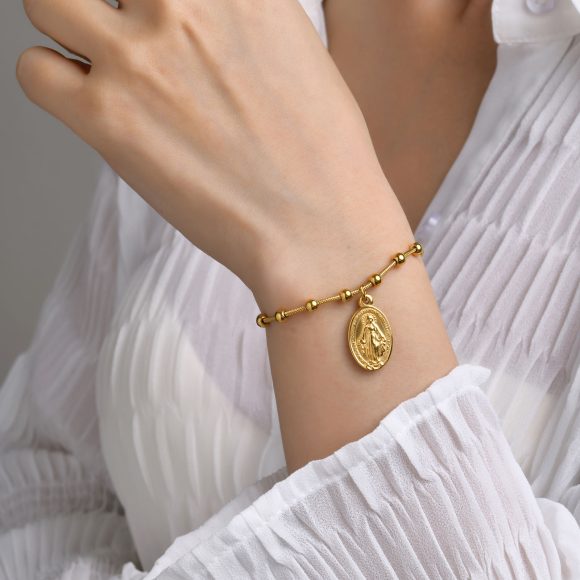 Cross Oval Stainless Steel Bracelet - Image 3