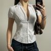 Solid Color Simple Waist Fitted Puff Sleeve Polo Shirt
