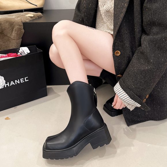 Platform Martin Boots Female Square Toe Booties - Image 6