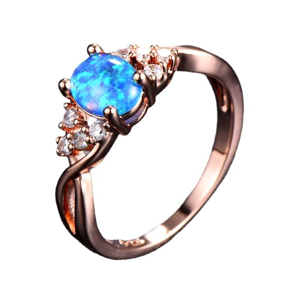 Rose Gold Small Diamond Simple Opal Ring - Image 8