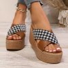 Cross Leopard Plaid Wedge Sandals - Image 5