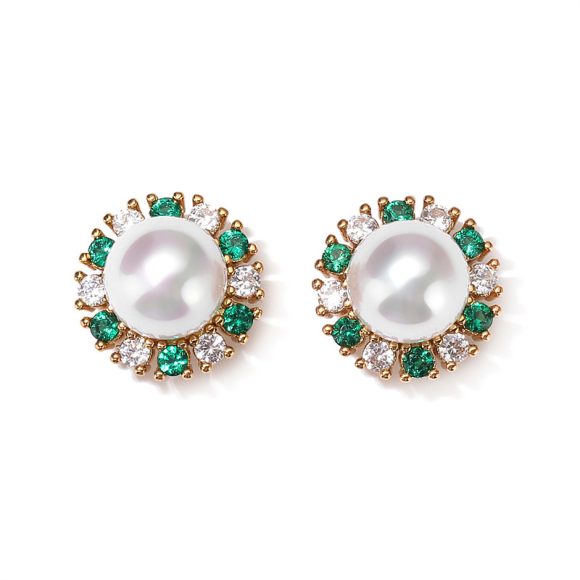 Creative SUNFLOWER Pearl Emerald Zircon Stud Earrings - Image 4