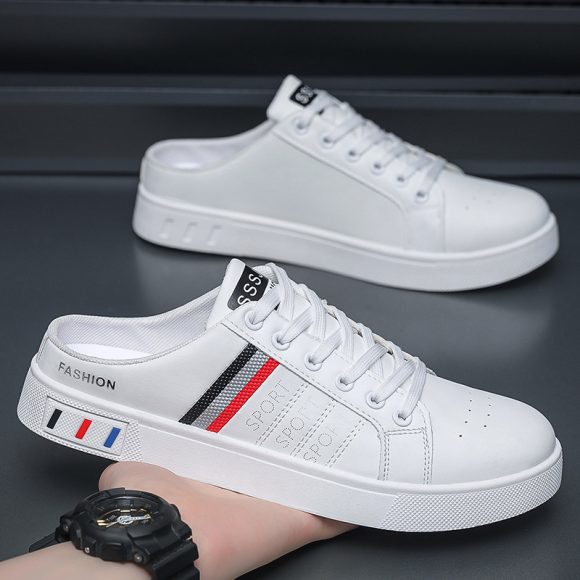 Summer Men's Casual Breathable Semi Slipper White Shoes - Image 3