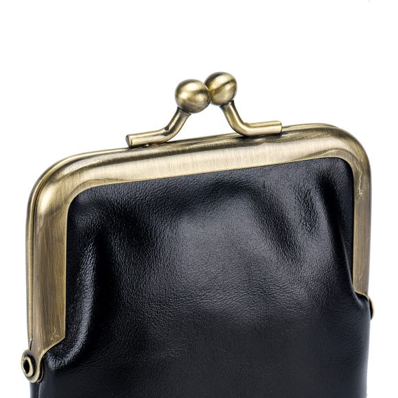 First Layer Oil Wax Cowhide Retro Compact Clip Coin Purse - Image 9
