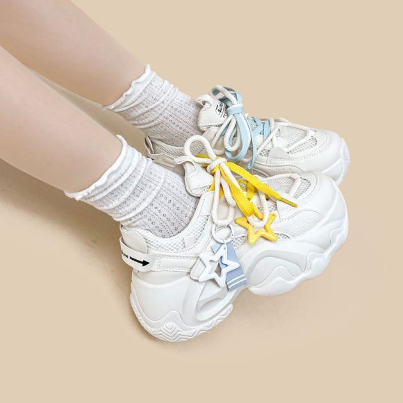 White Clunky Sneakers Women's Platform Height Increasing - Image 2