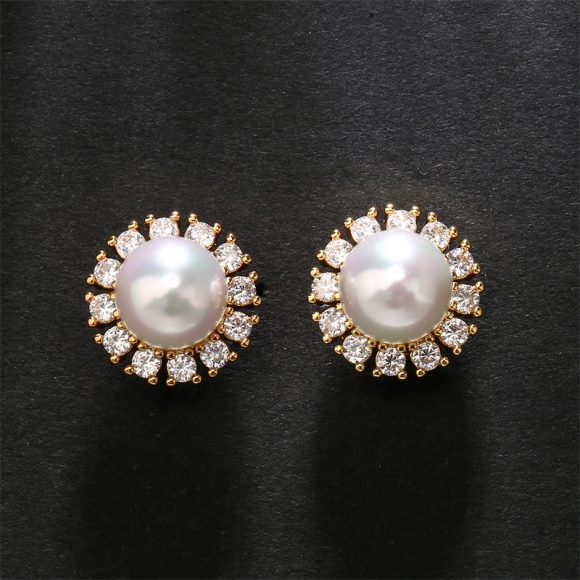 Creative SUNFLOWER Pearl Emerald Zircon Stud Earrings - Image 3