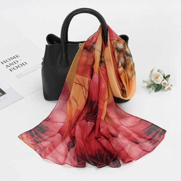 Thin Chiffon Lotus Pond Moonlight Printed Silk Scarf - Image 5