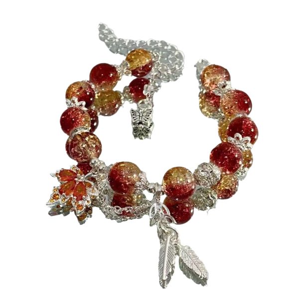 Maple Leaf Red Burst Beaded Bracelet - Image 5