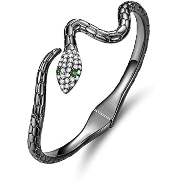 Snake-shaped Open-ended Bracelet White Gold Plated Zircon - Image 2
