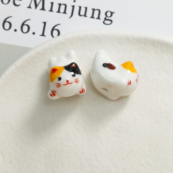 Cute Cartoon Porcelain Three-dimensional Sprint Cat Straight Hole Beaded - Image 2