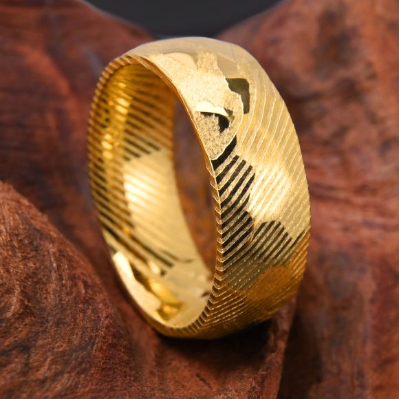 8mm Electroplated 18K Gold Damascus Steel Ring - Image 3