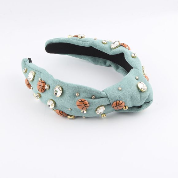 New Fashion European And American Style Green Fabric Knotted Diamond-laid Headband - Image 10