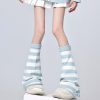 Hot Girl Horn Pile Style White And Blue Striped Leg Warmer Socks