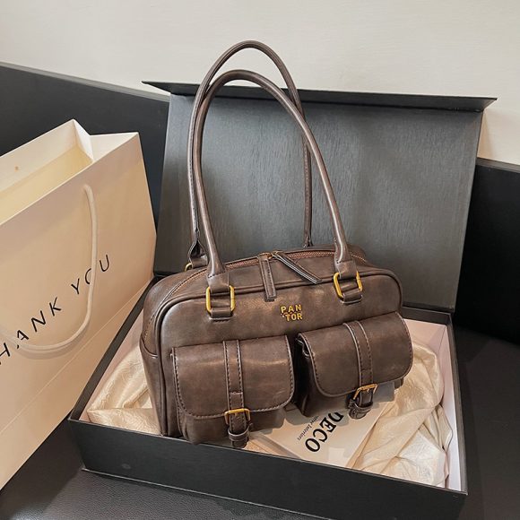 Maillard Brown Vintage Boston Shoulder Bag - Image 3