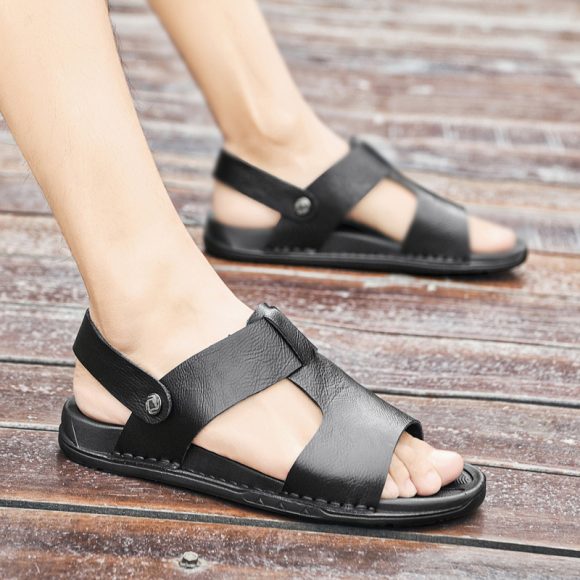 Summer Men's Leather Sandals Plus Size Roman Beach Shoes - Image 2