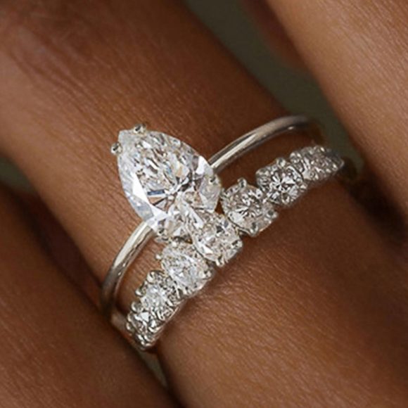 European And American Drop-shaped Design Zircon Ring Fashionable And Exquisite - Image 3