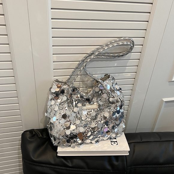 Large Sequin Personalized Woven Bag Shoulder Underarm Bag - Image 4