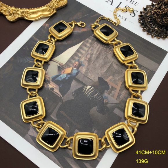 Antique Necklace Earrings Classic Black Enamel Necklace Suit - Image 5