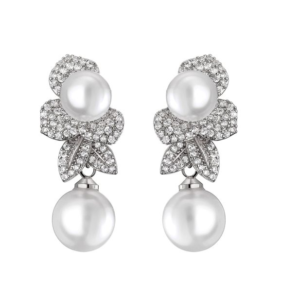 Retro Affordable Luxury Fabulous Pearl Earrings Female Fashion Simple Flower Zircon Ear Studs - Image 2