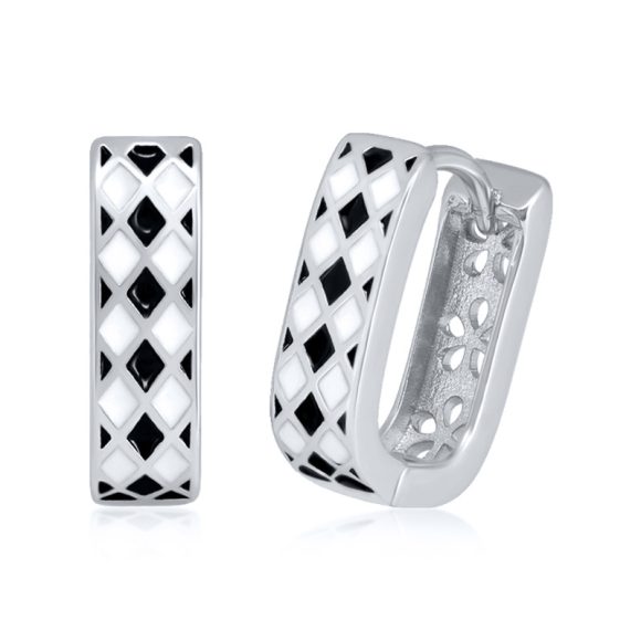 Sterling Silver Needle Korean Style Black And White Chessboard Ear Clip - Image 2