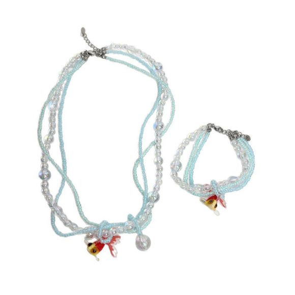Vintage Goldfish Crystal Bubble Beaded Multi-layer Twin Necklace - Image 6
